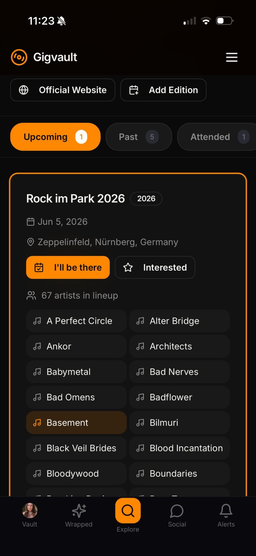 Gigvault festival lineup selector — tick the bands you actually saw