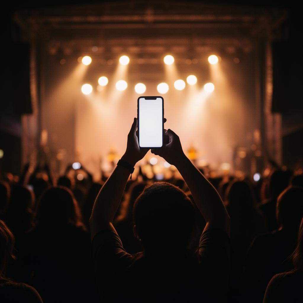 Concert fan using a phone to track a live show — the Letterboxd for concerts